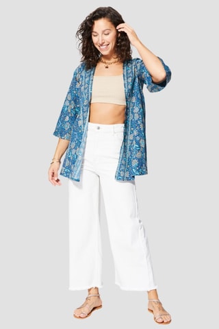 Quimono - Azul-claro - Branco, bege e azul