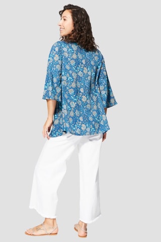 Quimono - Azul-claro - Branco, bege e azul