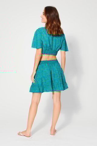 Crop top e saia estilo patinadora - Azul e amarelo