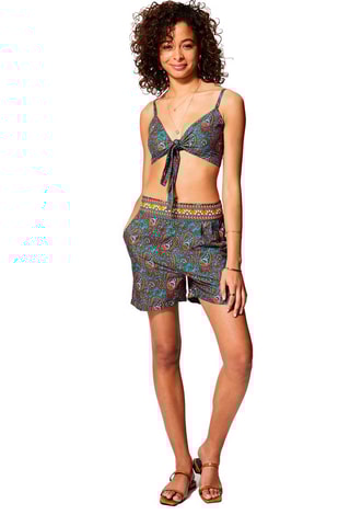 Crop top atado e calções de cintura subida Azul-pato e laranja - Branco, azul e amarelo