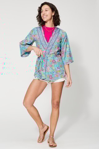 Quimono - Azul - Azul, verde e rosa