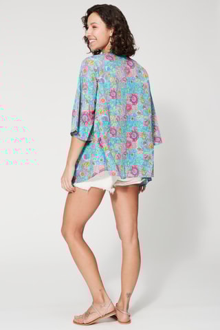Quimono - Azul - Azul, verde e rosa