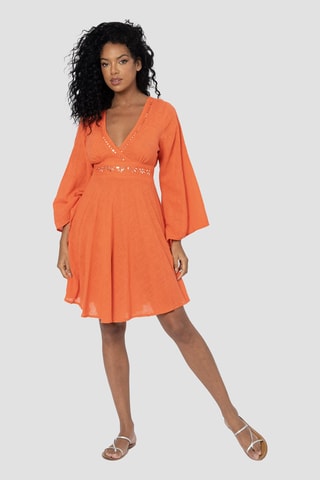 Vestido com folhos - Laranja - Laranja
