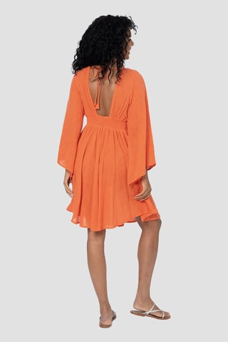 Vestido com folhos - Laranja - Laranja