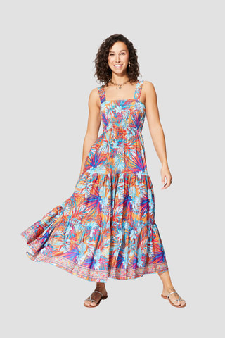 Vestido comprido - Laranja e turquesa  - Azul e laranja