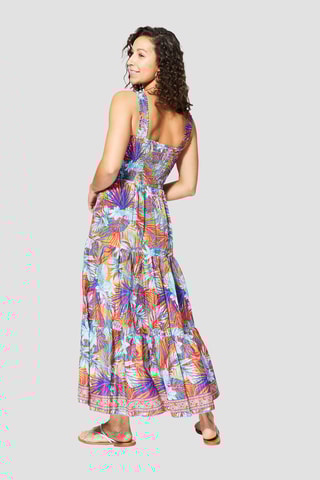 Vestido comprido - Laranja e turquesa  - Azul e laranja