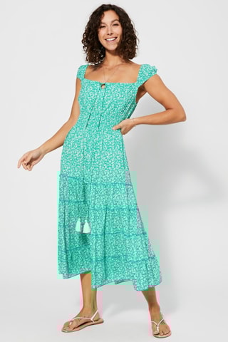 Vestido comprido - Verde - Branco e verde