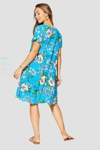 Vestido com folhos - Turquesa e verde  - Verde