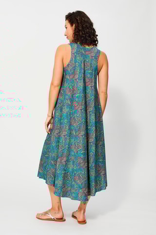 Vestido trapézio Turquesa e fúcsia - Azul e rosa