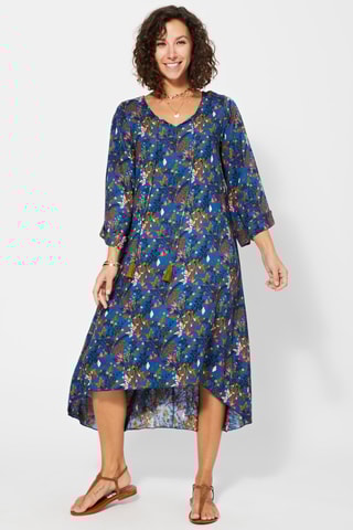 Vestido comprido - Azul e rosa - Azul e verde