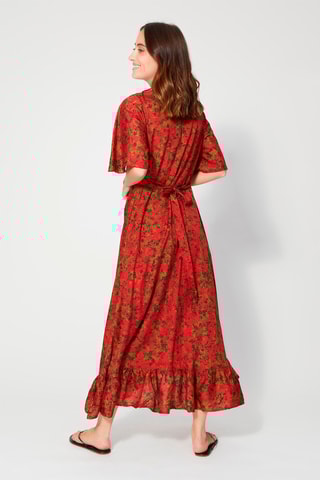 Vestido traçado - Preto, bege e laranja