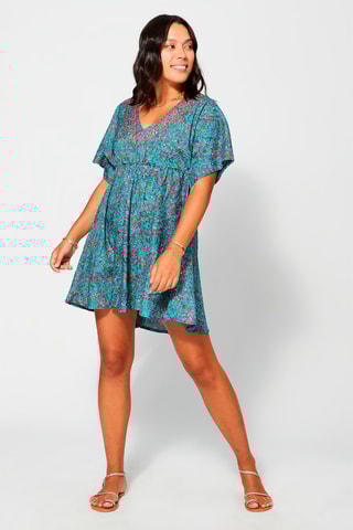 Vestido curto Turquesa - Azul, violeta e rosa