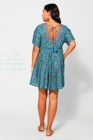 Vestido curto Turquesa - Azul, violeta e rosa