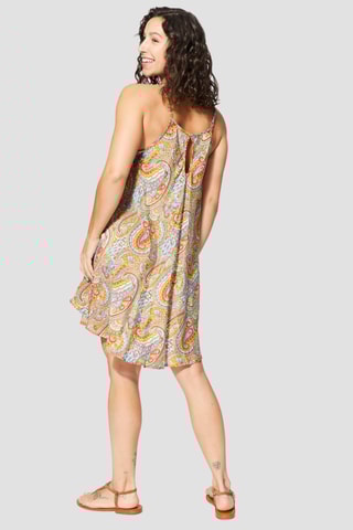 Vestido trapézio - Bege - Bege, vermelho e azul