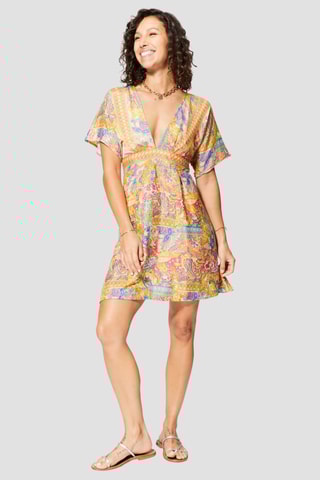 Vestido direito - Laranja - Branco, azul e laranja