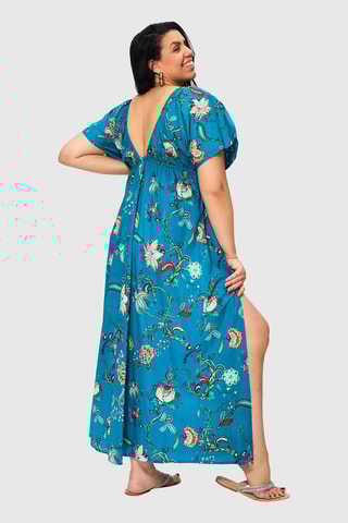 Vestido comprido - Azul-petróleo - Azul