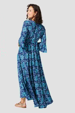 Vestido comprido - Dourado e azul-marinho  - Azul e castanho