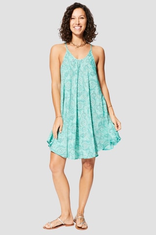 Vestido trapézio - Verde - Branco, verde e cinzento