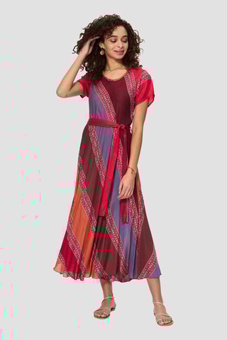 Vestido comprido - Vermelho - Vermelho, azul e amarelo