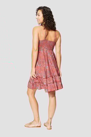 Vestido com folhos - Vermelho e creme  - Bege e vermelho