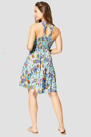 Vestido midi - Branco - Branco, vermelho e azul