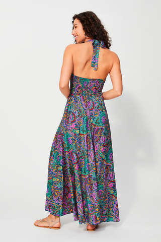 Vestido comprido Azul-petróleo e turquesa - Vermelho, azul e violeta