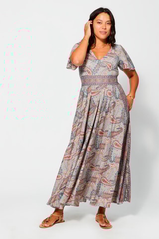 Vestido comprido - Rosa e cinzento