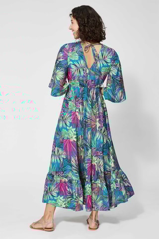 Vestido comprido - Rosa e azul - Azul, verde e rosa