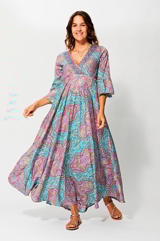 Vestido comprido Turquesa e rosa - Azul e rosa