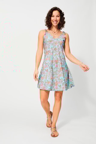 Vestido trapézio Azul-celeste - Bege, azul e rosa