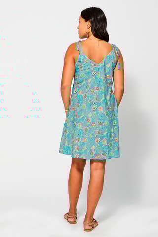 Vestido trapézio Azul e bege - Bege, azul e rosa