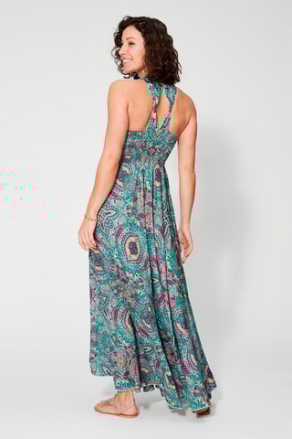 Vestido comprido - Turquesa e rosa  - Azul, verde e rosa