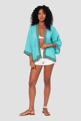 Quimono - Turquesa - Castanho