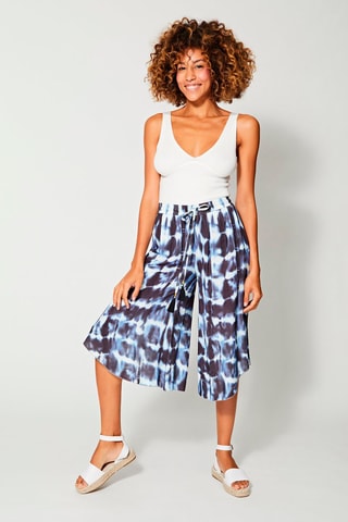 Calças culotte cintura subida - Branco e azul