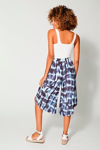 Calças culotte cintura subida - Branco e azul