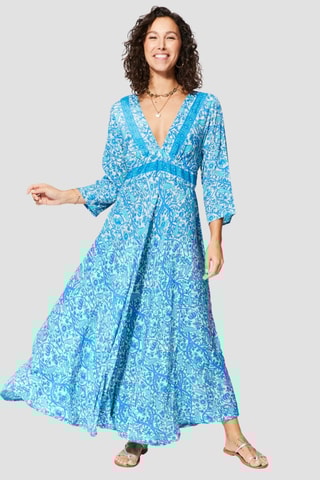 Vestido comprido - Azul - Branco e azul