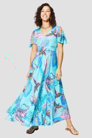 Vestido comprido - Azul e rosa - Azul, violeta e rosa