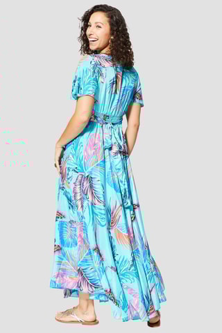 Vestido comprido - Azul e rosa - Azul, violeta e rosa