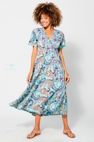 Vestido comprido Azul e creme - Vermelho e azul