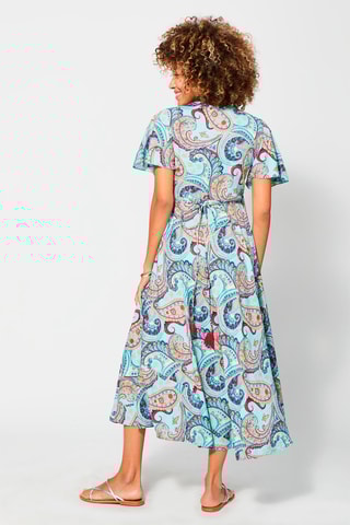 Vestido comprido Azul e creme - Vermelho e azul