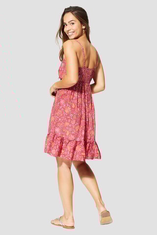 Vestido com folhos - Rosa - Vermelho, verde e rosa