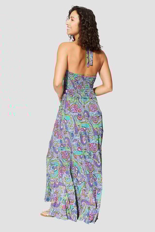 Vestido comprido - Verde e violeta - Vermelho, verde e violeta