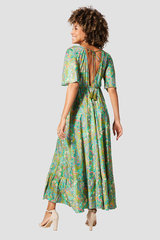 Vestido comprido - Verde - Azul, verde e amarelo