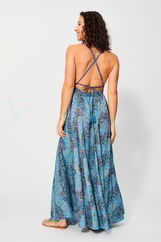 Vestido comprido Turquesa e vermelho - Azul e vermelho