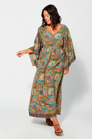 Vestido comprido - Azul, verde e rosa