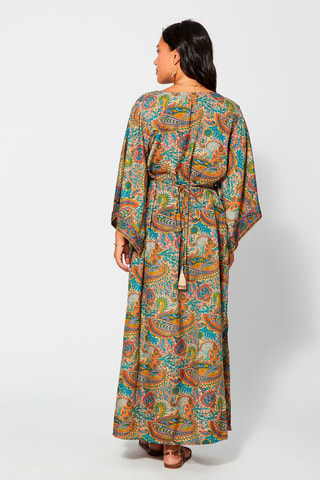 Vestido comprido - Azul, verde e rosa