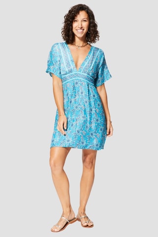 Vestido direito - Turquesa - Branco e azul