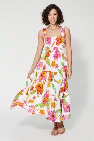 Vestido comprido - Branco e rosa  - Branco e rosa