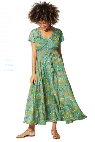 Vestido-camisa - Dourado e verde-claro - Verde, amarelo e rosa