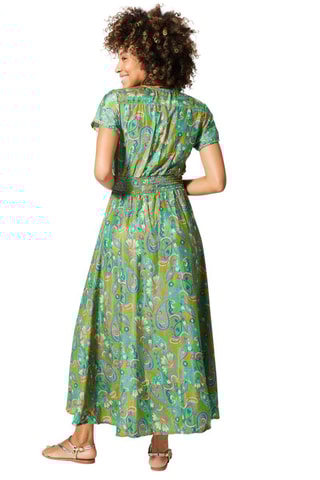 Vestido-camisa - Dourado e verde-claro - Verde, amarelo e rosa